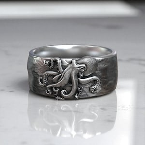Octopus 925 Sterling Silver Ring, Unique 925 Sterling Silver Ocean Animal Jewelry, Handcrafted Statement Piece