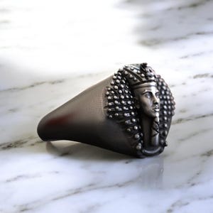 Pharaoh Tutankhamun Ring, Ancient Egypt 925 Sterling Silver Signet, Ancient Egyptian Perfect Gift for History Lovers, Silver Pharaoh Ring