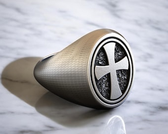 Oxidized Sterling Silver Cross Ring - Knights Templar, Religious Jewelry