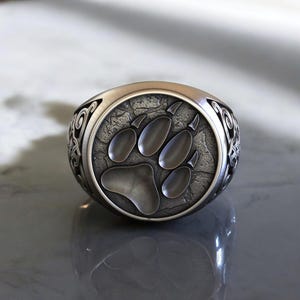 Animal Paw Print Ring, 925 Sterling Silver Bear Claw Symbol for Men, Animal Footprint   Handcrafted NatureInspired Design Wildlife Ring