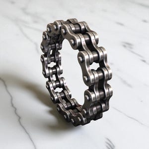 Bike Chain Ring, Unique 925 Sterling Silver Ring for Men, Edgy Industrial Style Jewelry Gift for Him, Bicycle Moto Chain Silver Ring