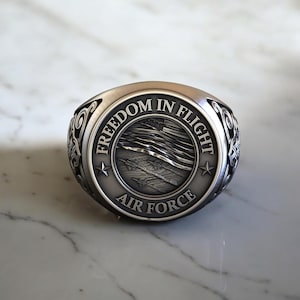 Air Force Ring | Freedom in Flight 925 Silver Men&#39;s Ring, Unique Handmade Military Gift for Him, Handcrafted  Freedom Flight Badge Ring