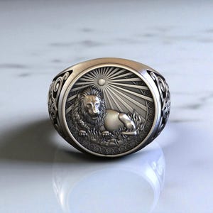 Sterling Silver Leo Zodiac Signet Ring, Astrology Jewelry