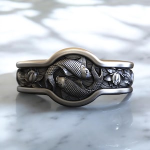 Silver Koi Fish Ring - Exquisite 925 Sterling Silver Ying Yang Fish Band - Handcrafted Animal Jewelry Gift for Him & Her