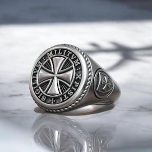 Knights Templar Ring, Bold 925 Sterling Silver Crusader Cross Signet, Signet  Templar Cross Shield Design Maltese Symbol Authentic Ring