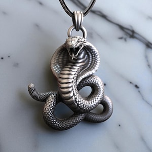 Collar con colgante de serpiente y cobra en plata de ley 925. Joyería de serpiente hecha a mano. Collar gótico de motociclista, regalo para hombres y mujeres.