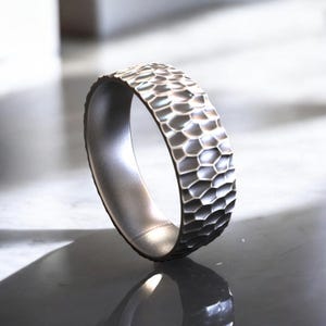 Moon Crater Surface Wedding Band Ring, Modern Men, Handmade Ring, Silver Engagement Ring, 925K Sterling Custom Gift, Stylish Men Jewelry