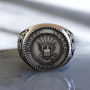 US Navy Sterling Silver Ring, Handcrafted 925 Military Ring for Men, Patriotic Naval Emblem Jewelry Gift, US Army 925 Sterling Silver Ring