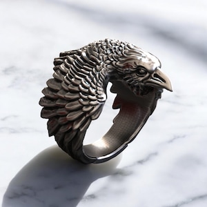 Sterling Silver Raven Ring, Silver Oxidized Crow Ring, Animal Jewelry, Bird Lover Jewelry, Unisex Adjustable Ring, Gift For Him Her