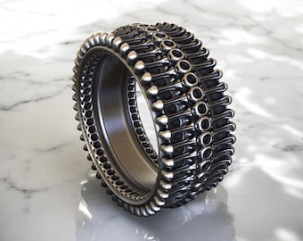 Bullet Chain Ring, Heavy Duty Sterling Silver Mens Ring, Handcrafted Military Style Band, Unique Biker Jewelry
