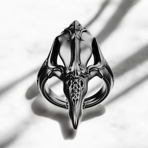 Silver Crow Skull Ring, Handmade 925 Sterling Raven Skull Ring for Men, Gothic Animal Jewelry Gift, Skull Plague Doctor Design Silver Ring