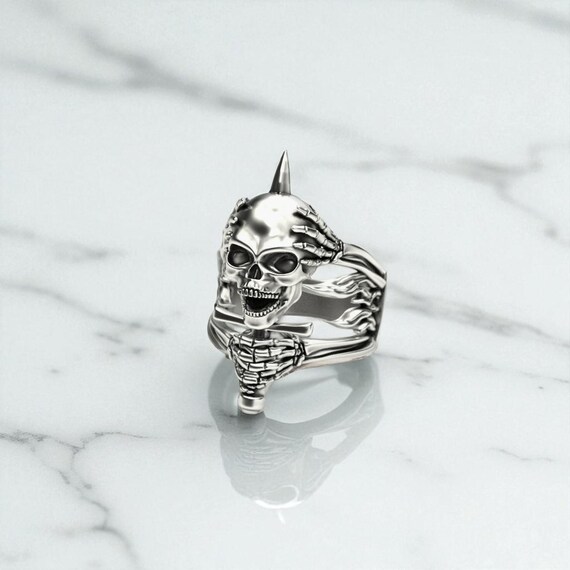 Sterling Silver Spiked Skull Ring – Gothic Biker Jewelry - Etsy 日本