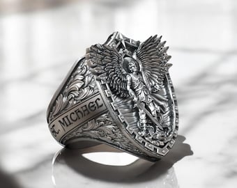 Archangel Michael Sterling Silver Ring, Saint Michael Protector Jewelry