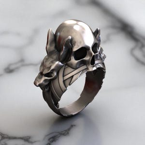 Bearded Skull Ring 925 Sterling Silver, Men&#39;s Skull Ring 925 Sterling Silver | Unleash Your Inner Rebel Ring, Handcrafted Statement Piece