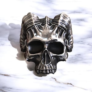 Infernal Skull Silver Ring, 925 Sterling Demon Head Statement, Horned Skull Silver  Handcrafted Gothic Design, Statement Mysterious Symbol