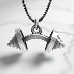 Dumbbell Necklace, 925K Sterling Silver Gym Jewelry, Fitness Pendant for Men, Workout Gift, Bodybuilding Charm