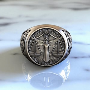 Libra Zodiac Ring, 925 Sterling Silver Scales of Justice Signet Ring, Astrology Jewelry Gift, Exquisite Libra Handcrafted Zodiac Jewelry
