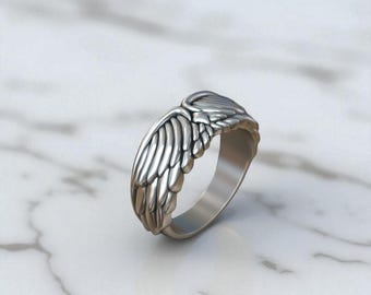 Sterlingzilveren ring met engelenvleugels – Handgemaakte verensieraden