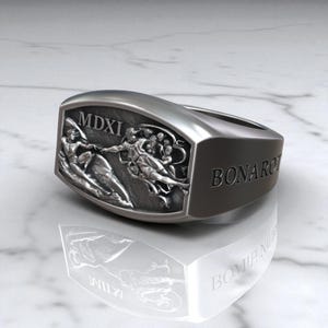 Creation of Adam Ring, Hand Of God Michaelangelo Sistine Chapel Signet, Unique Renaissance Art Jewelry Gift for Him, MDXI Bonarot