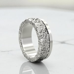 925 Silver Rustic Band Ring – Handmade Textured Wedding Band, Unique Sterling Silver Ring for Men, Modern Statement Jewelry Gift