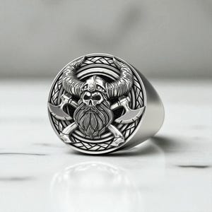 Bearded Skull Ring - 925 Sterling Silver Viking Ring - Handmade Norse Jewelry Bold Men’s Ring - Unique Gift for Him Biker Mythology Style