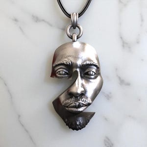 Tupac Face Necklace, 2pac 925K Sterling Silver Modern Art Pendant, Hip-Hop Jewelry, Rapper Necklace, Urban Streetwear Charm