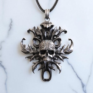 Skull Pendant 925 Silver Necklace – Handmade Gothic Jewelry, Sterling Silver Biker Talisman, Unique Gift for Men, Dark Skull Amulet