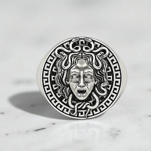 Medusa Ring – 925 Sterling Silver Mythology Jewelry, Bold Statement Ring, Handmade Mens Signet Ring, Unique Silver Greek Myth Ring