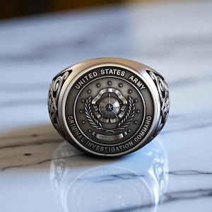 925 Sterling Silver Army Inspired Ring, Military Style Signet Ring, Handmade Jewelry for Veterans, USA Army Criminal Investigation Command