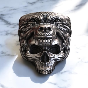 Ferocious Wolf Skull Ring 925 Sterling Silver, Wild Animal Biker Statement, Wolf Skull 925 Silver Handcrafted Unisex WildlifeInspired Ring