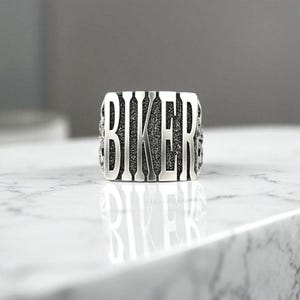 Biker Ring – Bold 925 Sterling Silver Statement Ring for Men, Heavyweight Handmade Biker Jewelry, Unique Motorcycle Club Style