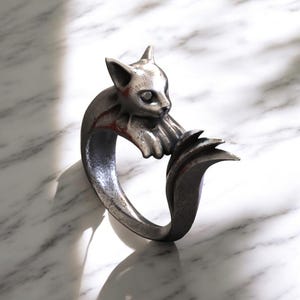 925 Sterling Silver Cat Ring, Adorable Animal Jewelry, Unique Woodland Creature Gift, Handcrafted Cute Pet Ring, Cute Cat 925 Silver Ring