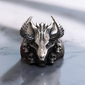 Baphomet Silver Goat Head Satanic Religion Deity Pagan Ring Jewelry, Fallen Angel Lucifer Baphomet Ring 925 Silver, Occult Goat Head Ring