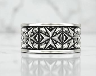 Oxidized Sterling Silver Maltese Cross Ring, Handmade Wedding Band