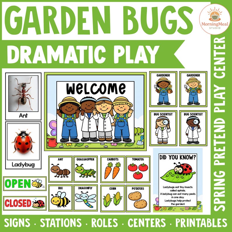 Spring Insects Dramatic Play Garden Bugs Dramatic Play Center | Spring Insect Pretend Play Stations ...