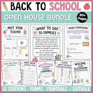 Editable Back to School Open House Stations Bundle Meet the Teacher Night Forms