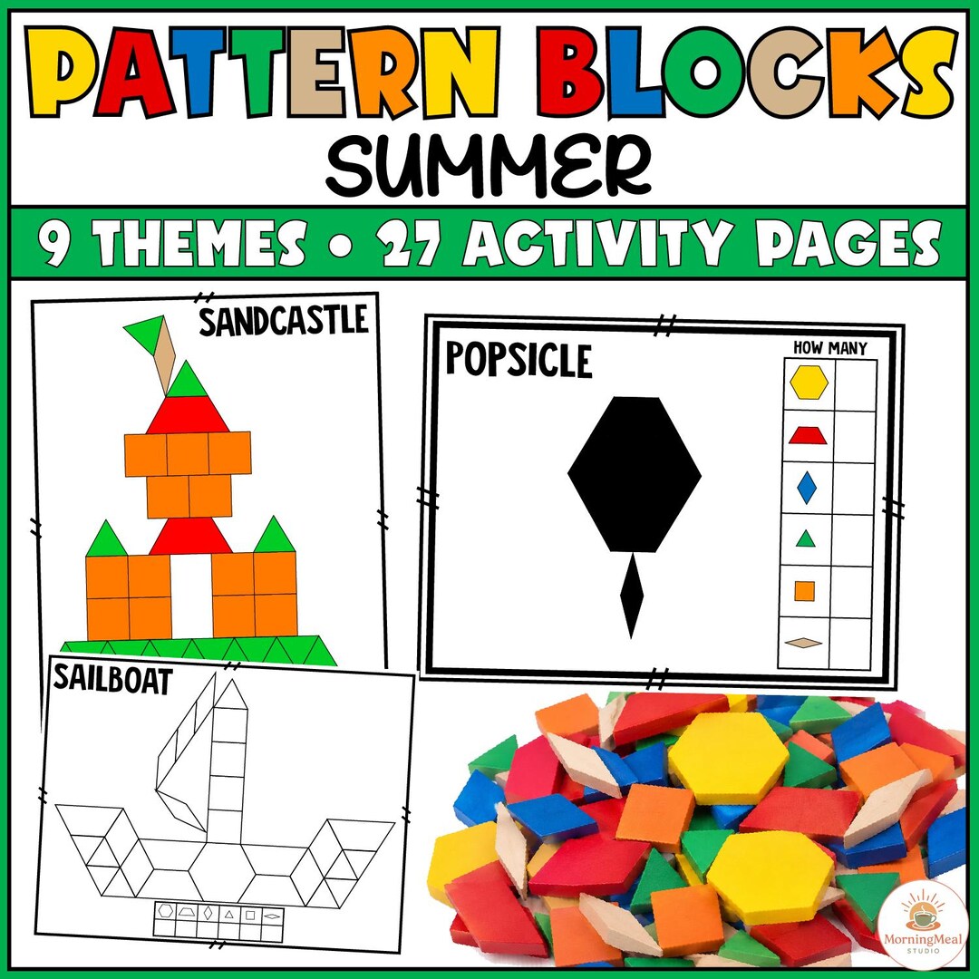 Summer Pattern Block Mats | Shape Counting Math Center Activities - Etsy