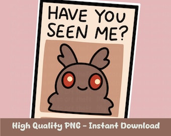 Mi hai visto? Adesivo digitale divertente Mothman – PNG Cryptid accogliente per agende, diari e uso digitale / Clipart Cryptid Kawaii Mothman