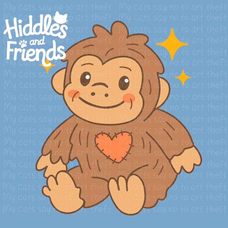 Digital Plush Bigfoot Sticker – Kawaii Heart-patch Cryptid for Digital ...