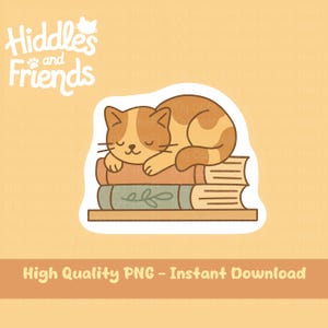 Cozy Cat on Books – Cute Orange Tabby PNG Sticker for Book Lovers PNG Clipart for Planners & Scrapbooking, Sublimation, and DIY Stickers