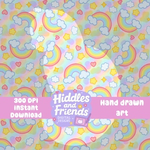 Pastel naadloos bestand Rainbow Cloud – 300 dpi kawaii-achtergrond digitale png-achtergrond voor scrapbooking, briefpapier en meer