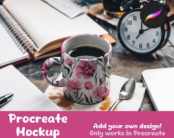 Editable Procreate Coffee Cup Mockup for Patterns and Design Showcase | Digital Download | Coffee Cup Mockup Digital Download