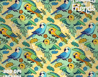 Tropical Birds Seamless Pattern 300 DPI PNG Download for Digital Papers Vinyl Fabric Surface Design Tropical Bright Parakeet File
