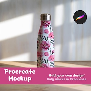 Editable Procreate Water Bottle Mockup for Patterns and Design Showcase | Digital Download | Metal Water Bottle Mockup Digital Download