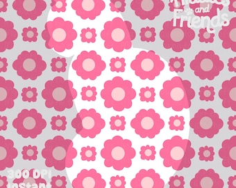 Retro Pink Flower Power Seamless Pattern - Cute Flower Digital Design 300 DPI PNG Download for Digital Papers Vinyl Fabric Surface Design