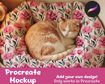 Editable Procreate Cat Bed Mockup for Patterns and Design Showcase | Digital Download | Cat Bed Mockup Digital Download