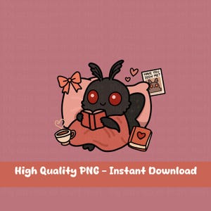 Pegatina digital de Mothman, la coqueta estudiosa: PNG de críptido acogedor para planificadores, diarios y uso digital / Clipart / Clipart de Mothman Kawaii