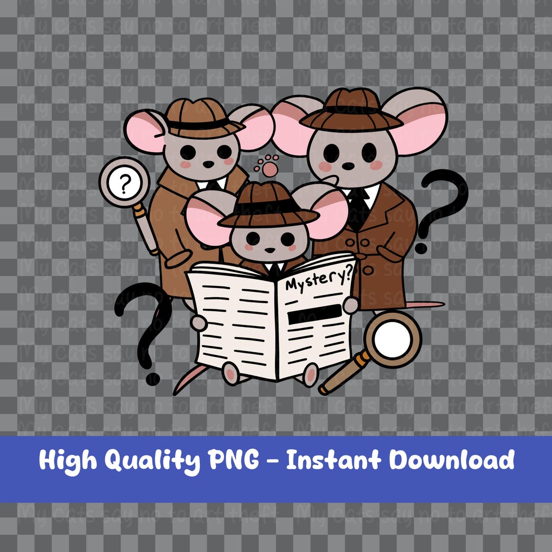 Mouse Hunter Sticker Detective Mice Digital Sticker – Mystery Noir Clipart for Planners ...