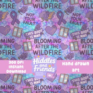 Blooming After the Wildfire Seamless File – Galaxy Colorway | DV Awareness, Self Love, Empowerment PNG Background | 300 DPI Download