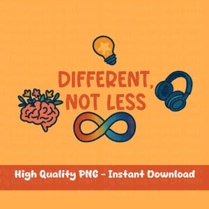 Autisme acceptatie sticker - Different Not Less - Neurodivergent Pride Rainbow Infinity symbool digitale download clipart - digitale png